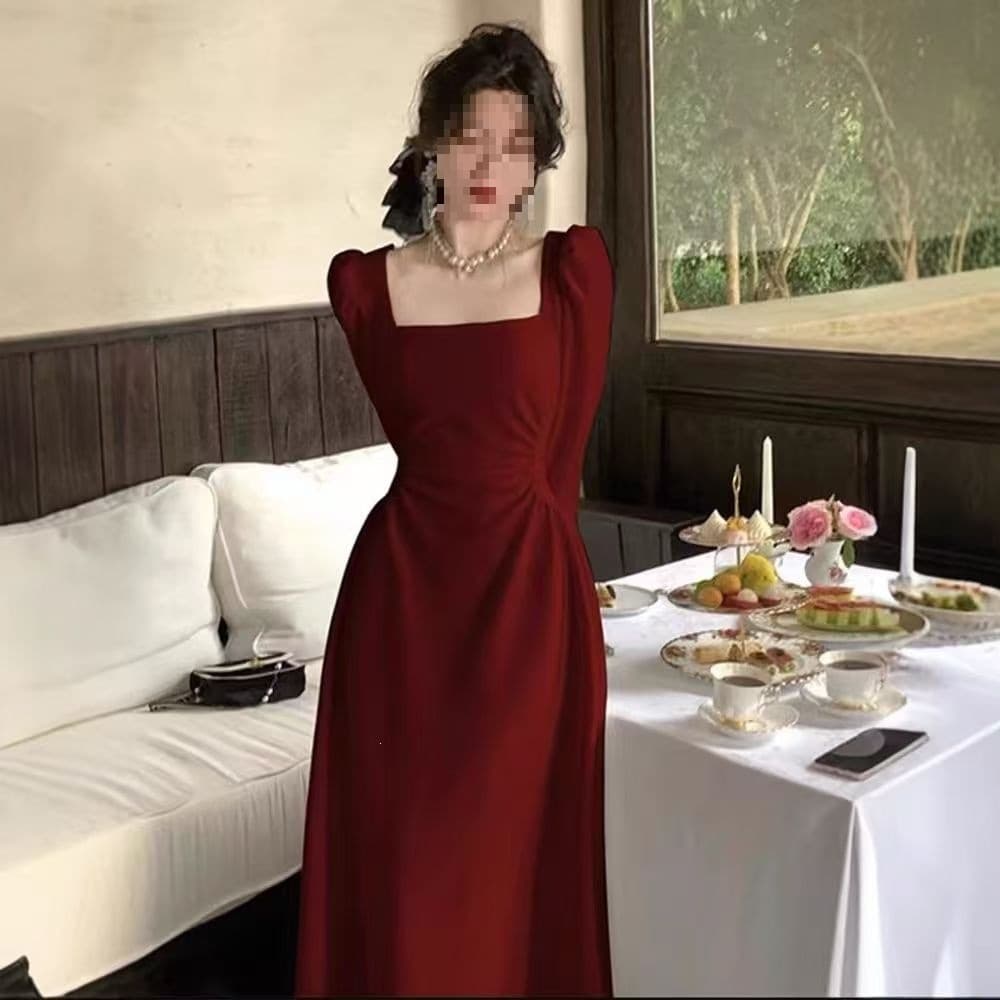 Red long-sleeved dress for women, spring and autumn French engagement dress, bride's toast dress, red dress, long dress can be worn at ordinary times