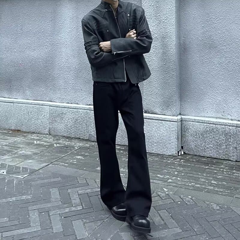 2025 New Style Black Flared Jeans Solid Color Loose Casual Simple Retro Flared Pants Men Straight Leg Jeans