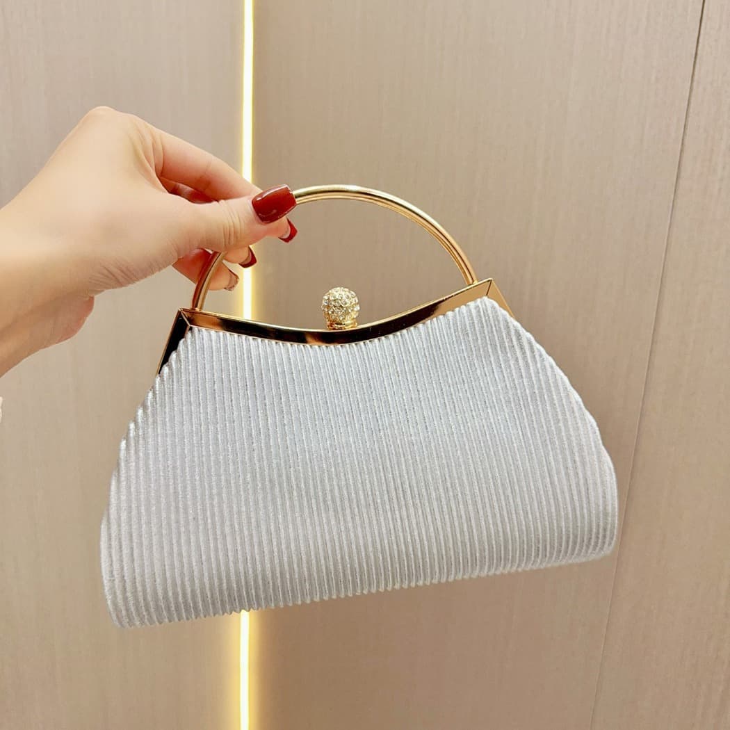 Fashionable Bar Party Handbag Diamond Evening Dress Crossbody Shell Shaped Bag Daily Match Polyester Material City Simple Style