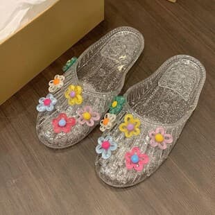 2026 Crystal Slippers Women Sandals Flat Transparent Half Slippers Jelly Bestie Crystal Shoes Internet Celebrity Crystal Slippers