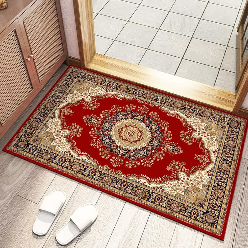 Vintage Persian Style Doormat for Entryway, Dust-Proof Door Mat for Living Room, Easy-to-Clean Carpet, Bathroom Absorbent Foot Mat