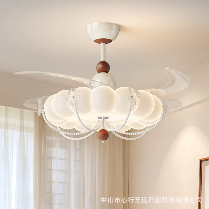 Cream-Style Invisible Fan Light, Eye-Protecting, Light Luxury, Romantic Dining Room, Master Bedroom, Girls' Room Ceiling Fan Light, 2026 New Model