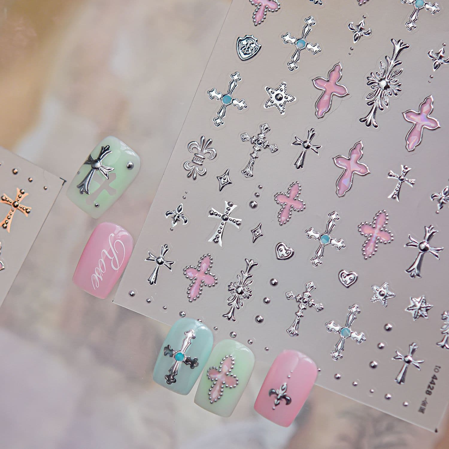 tomoni Gold Foil Nail Stickers, Popular Phone Case, Vintage Nail Art, Metal Cross Nail Art Decals