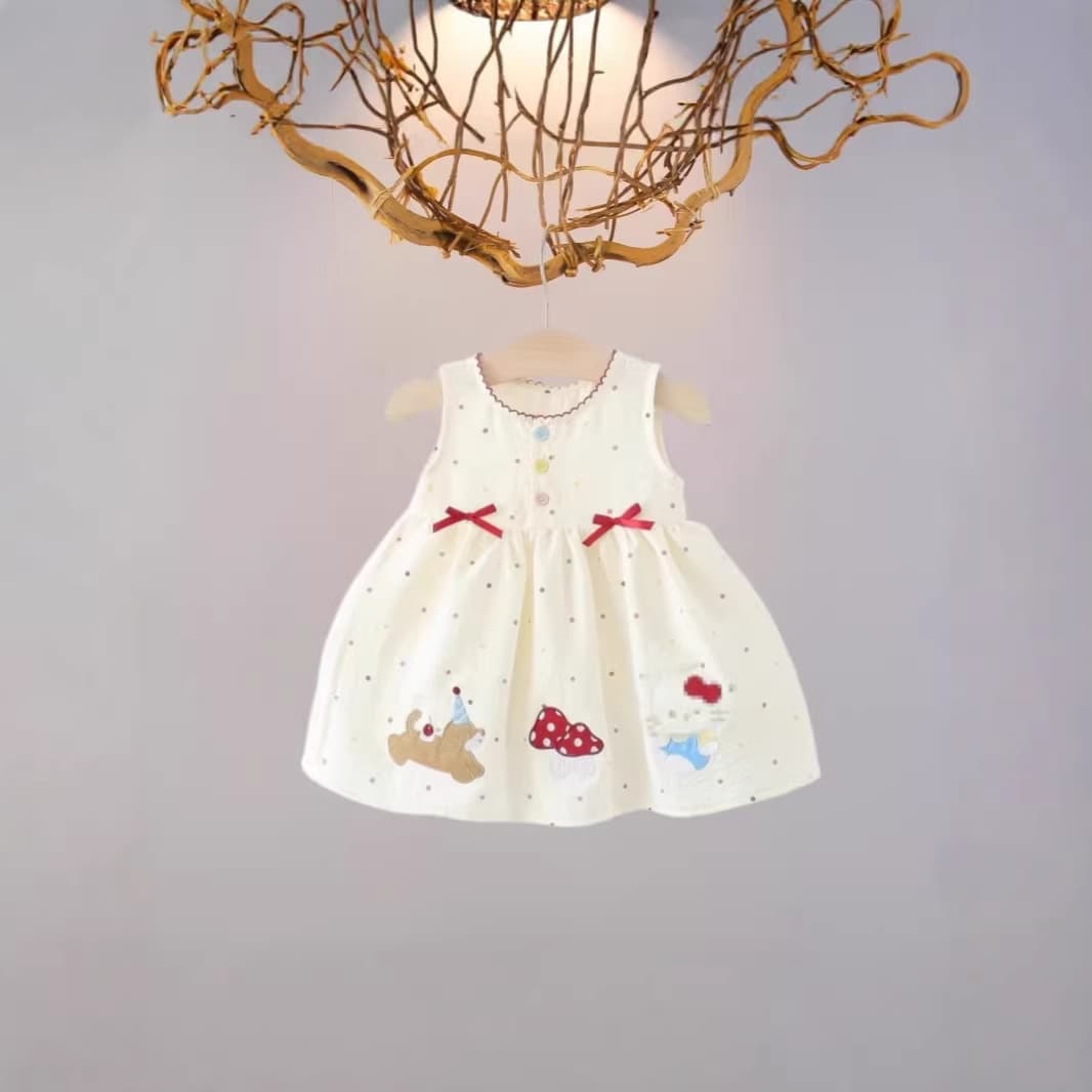 Girls' Sleeveless Summer Dress Sweet and Cute Style Baby Cartoon Princess Dress Cotton Vest Dress TikTok Taobao
