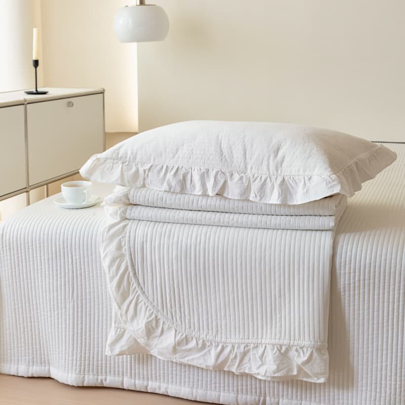 Seersucker Bedspread Three-Piece Set, Quilted Non-Slip Thickened Sheet Tatami Mattress Protector, Princess Style All-Season Universal Kang Cover