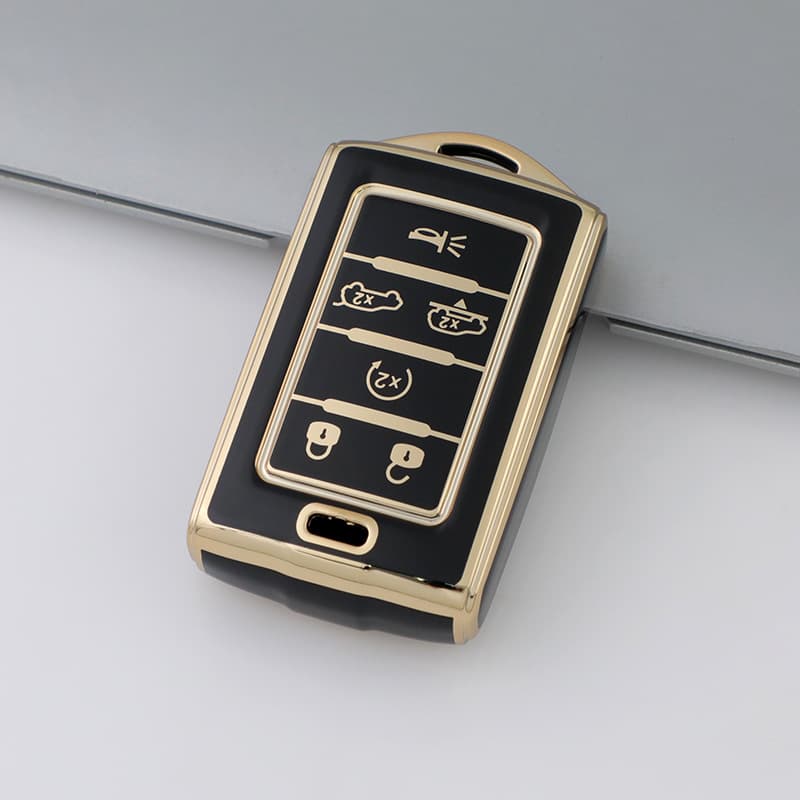 Compatible with 6-Button JEEP Grand Cherokee Wrangler Dodge Gold Trim Key Case Cover TPU