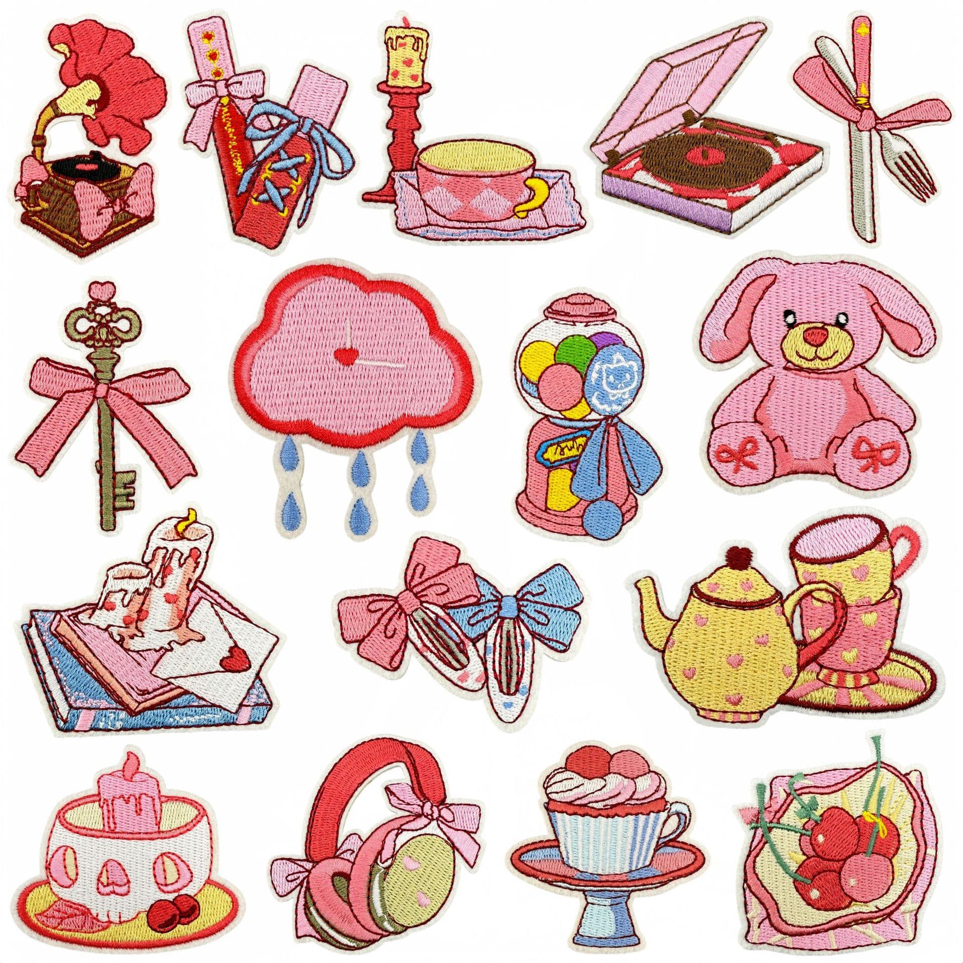 Cartoon Pink Girl Series Embroidery Patches Clothing Accessories Computer Embroidery Iron-On Patches Badges Hot Melt Adhesive Type