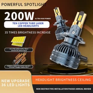 10-Copper Tube 36-LED Chip Super Bright LED Car Headlight H7 Modified 9005 High/Low Beam H4 Focused LED Headlight