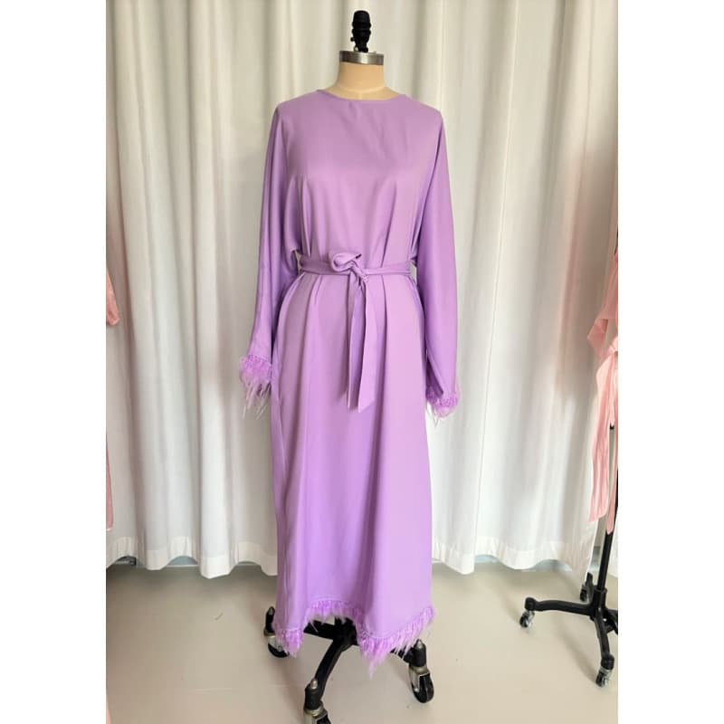 Cross-border Factory Direct Feather Long Sleeve Elegant Round Neck Dress for eBay AliExpress