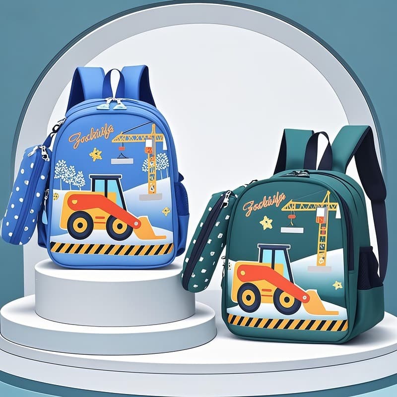 Kindergarten Backpack for Boys, Excavator Small Backpack for Ages 3-5-6, Cute Small Car Children's Backpack