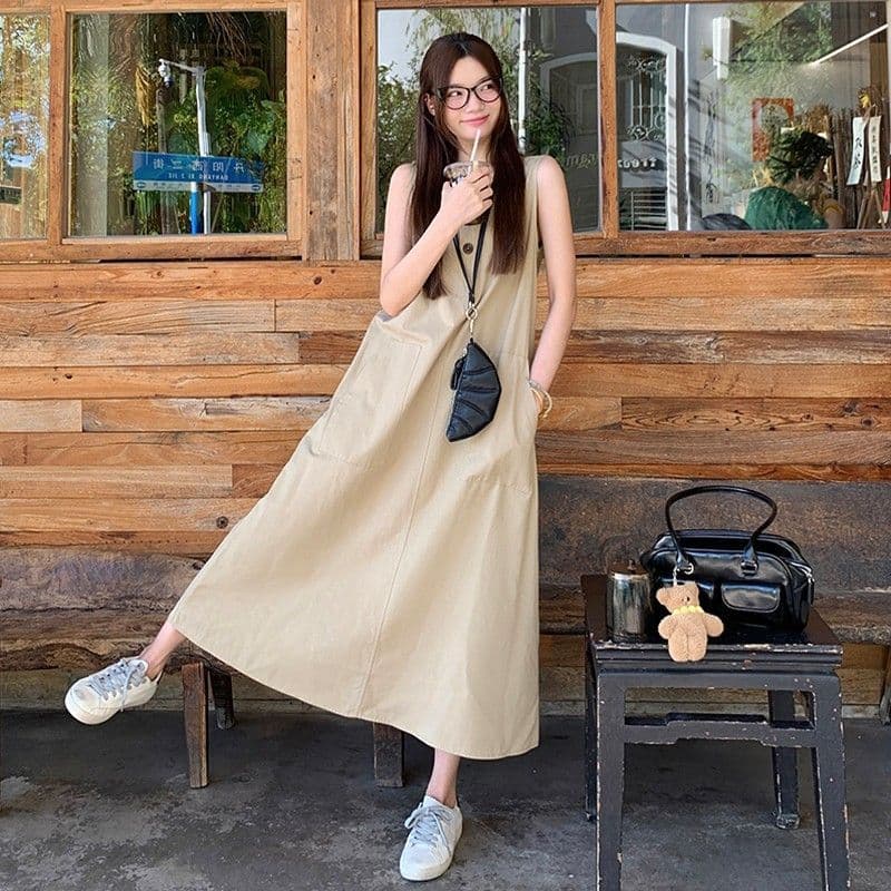 Sleeveless casual loose dress summer new women's wear temperament slim fishing style dating long dress seaside vacation
