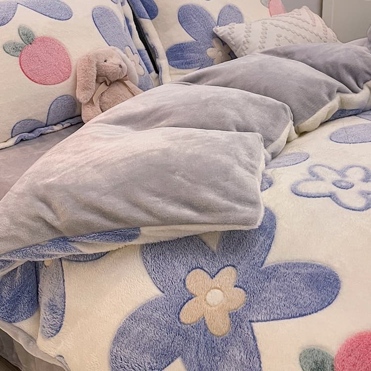 Winter Flannel Coral Fleece Duvet Cover Single Piece, Thickened Double-Sided Fleece, Winter Flannel Milk Fleece Single Person Plush Duvet Cover