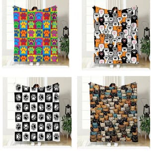 Cute Cat Print Blanket Home Travel Camping Blanket Single Layer Flannel Shawl Cover Blanket Soft Cartoon Fleece Blanket