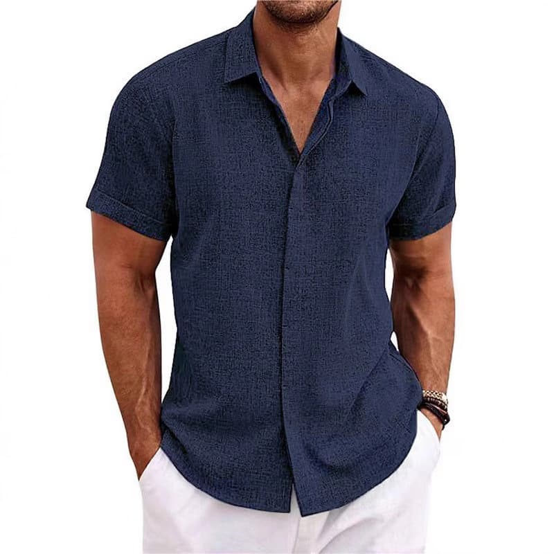 Foreign Trade Men's Linen Short Sleeve T-Shirt Loose Fit Tee Solid Color Short Sleeve Cotton Linen Shirt Men Beach Plus Size Men's Short Sleeve