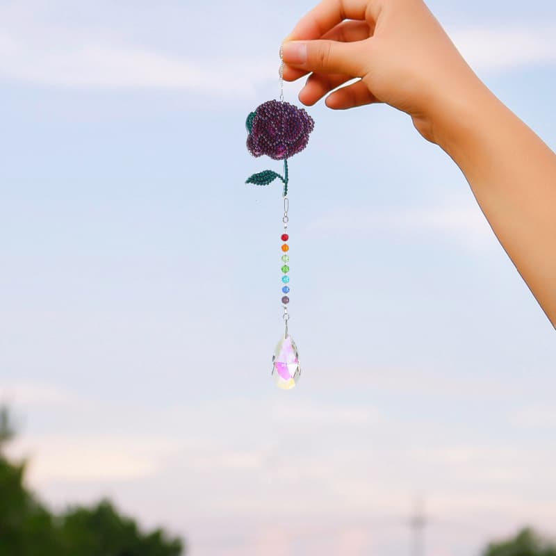 5D1Pc Diamond Painting Captures Landscape Rose Pattern DIY Wind Chime Crafts Acrylic Double-Sided Diamond Painting