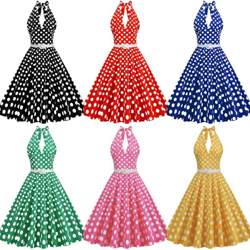 2023 Amazon AliExpress cross-border bestseller hot-selling halter neck polka dot print flare dress.