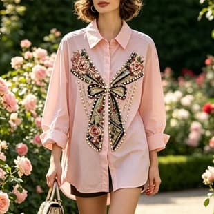 European Heavy Beaded Women's Fashion European Station Trendy High-End 2026 New Floral Butterfly Knot Blouse Top