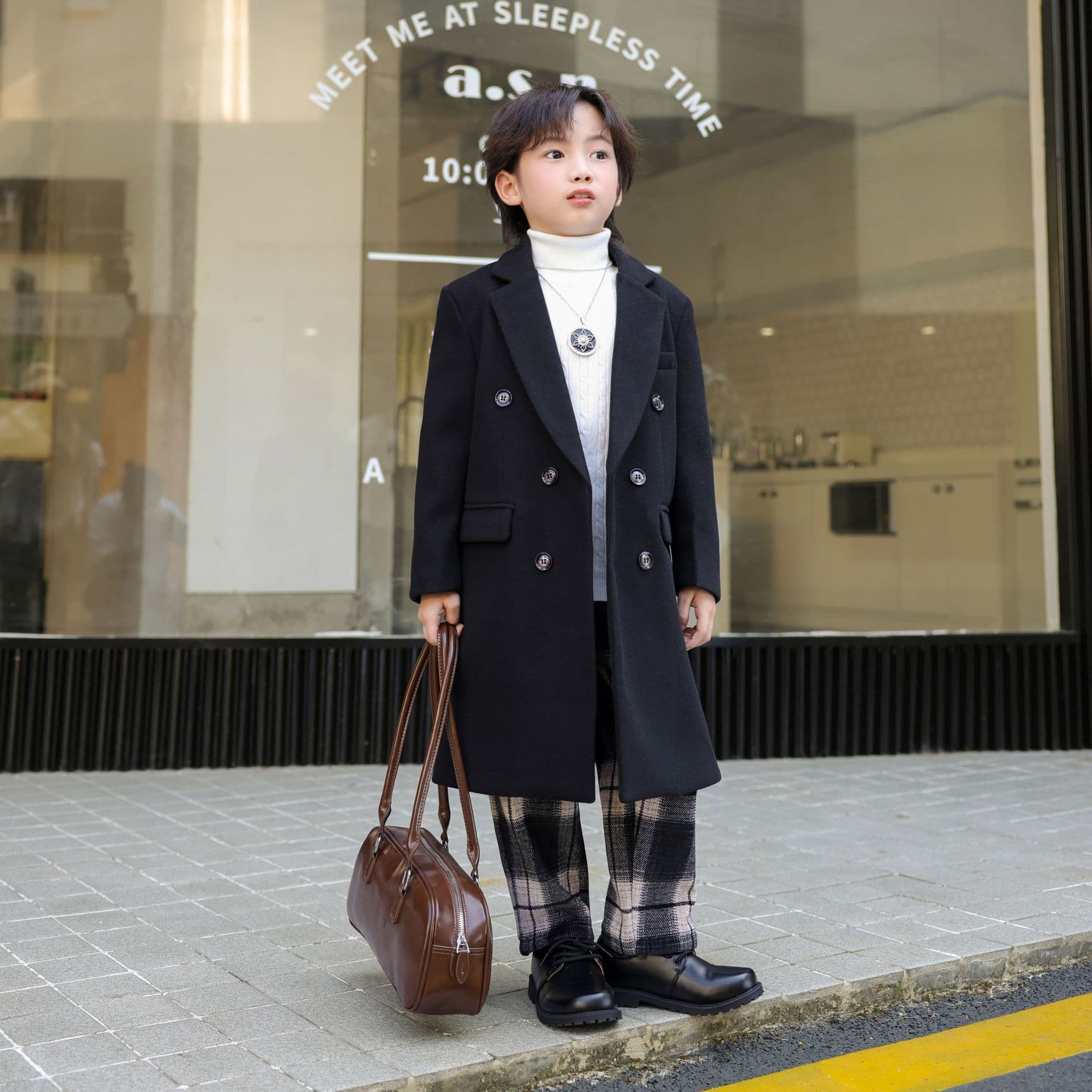 Cross-Border Autumn New Boys' Korean-Style Trench Coat, Kids' Long Suit Trendy Outerwear, Children's Double-Breasted Wool Coat