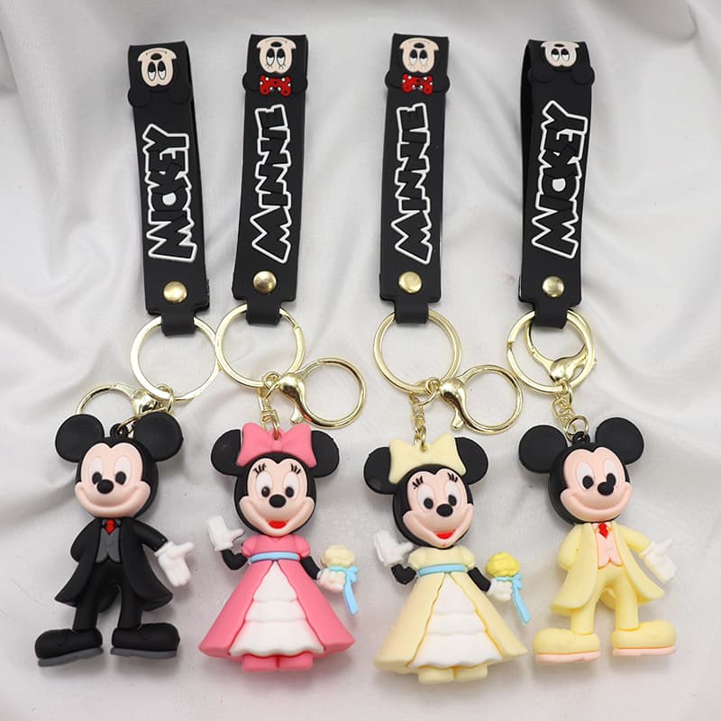 Cartoon Mickey Mouse Couple Keychain Suit Mickey Princess Minnie Wedding Dress Bag Pendant PVC Material
