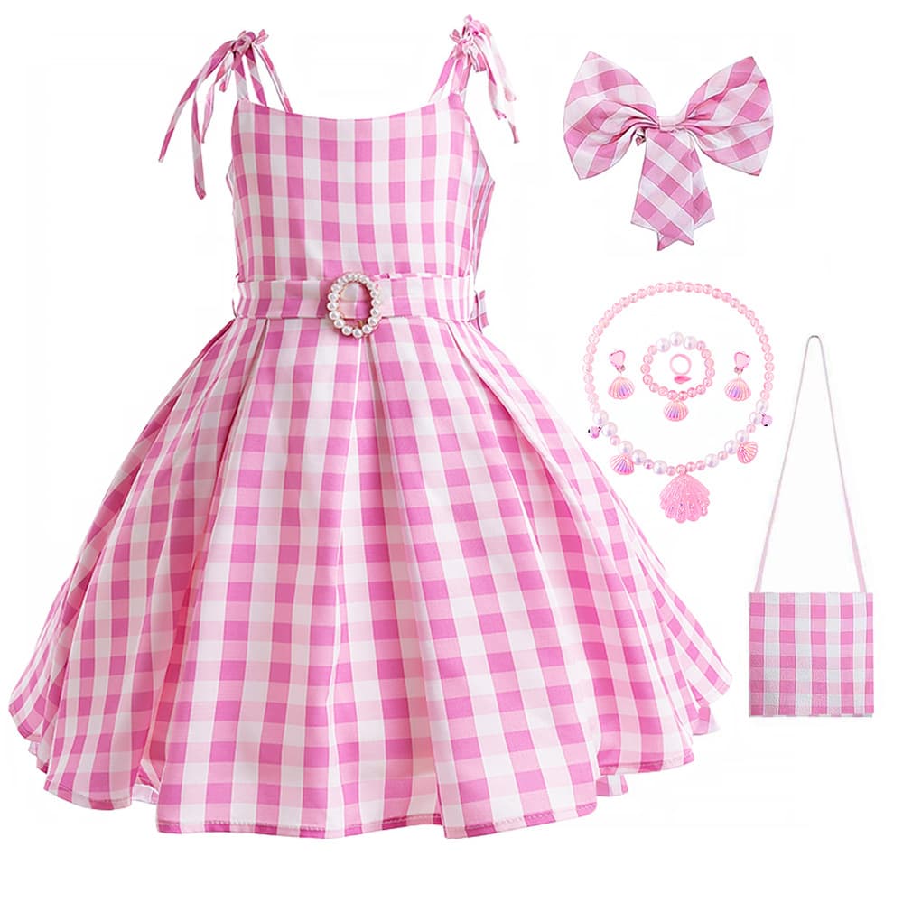 Girls' Cross-Border Dress, Holiday Outfit Dress, Plaid 8-Piece Set for Amazon