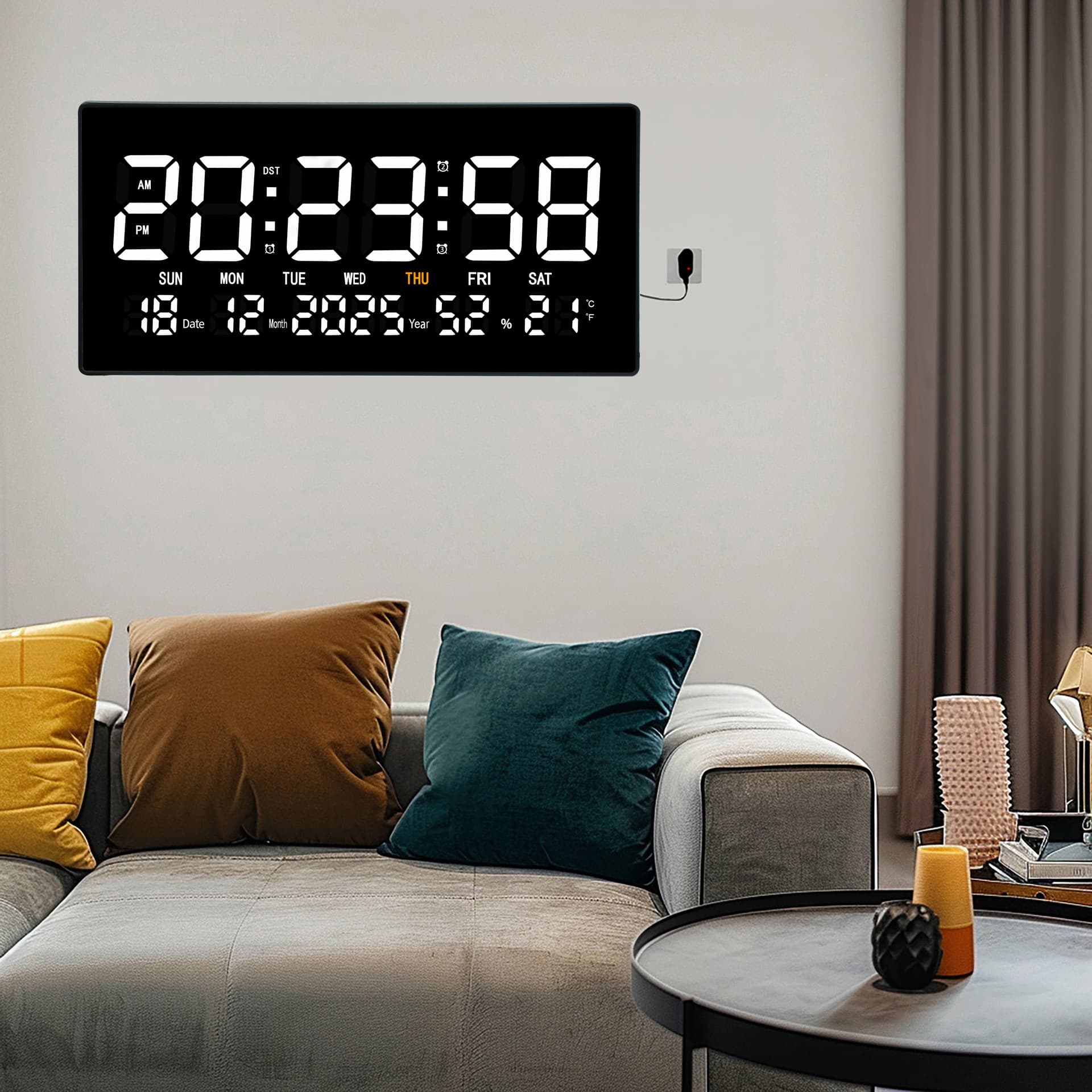 LED Calendar Electronic Clock Smart Large Screen Digital Wall Clock for Office Multifunctional Desktop Night Light Clock