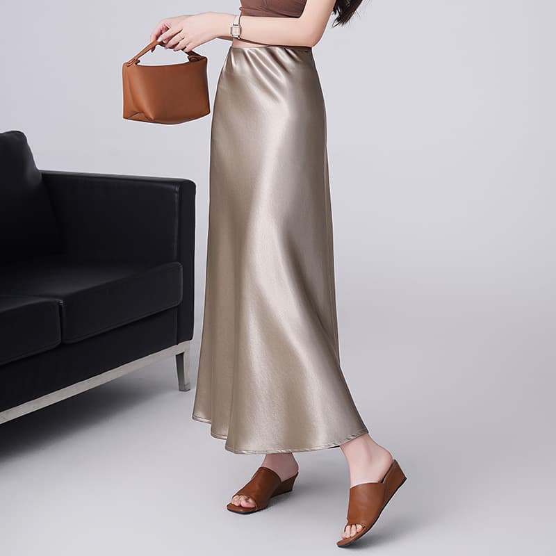 Acetate Satin Fishtail Skirt for Women 2026 Spring New High-Waist Slimming Mid-Length Straight Bodycon Long Skirt