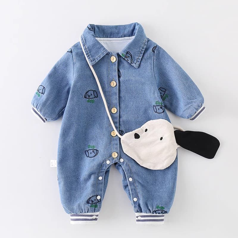 Spring and autumn baby jumpsuit imitation denim long-sleeved comfortable crawling suit for baby going out and sleeping clothes newborn crawling suit