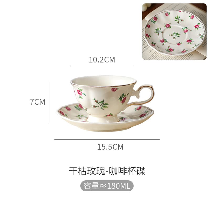 Cross-border Chaozhou ceramic coffee cup and saucer set factory wholesale vintage tea cup afternoon tea cup gift high temperature resistant