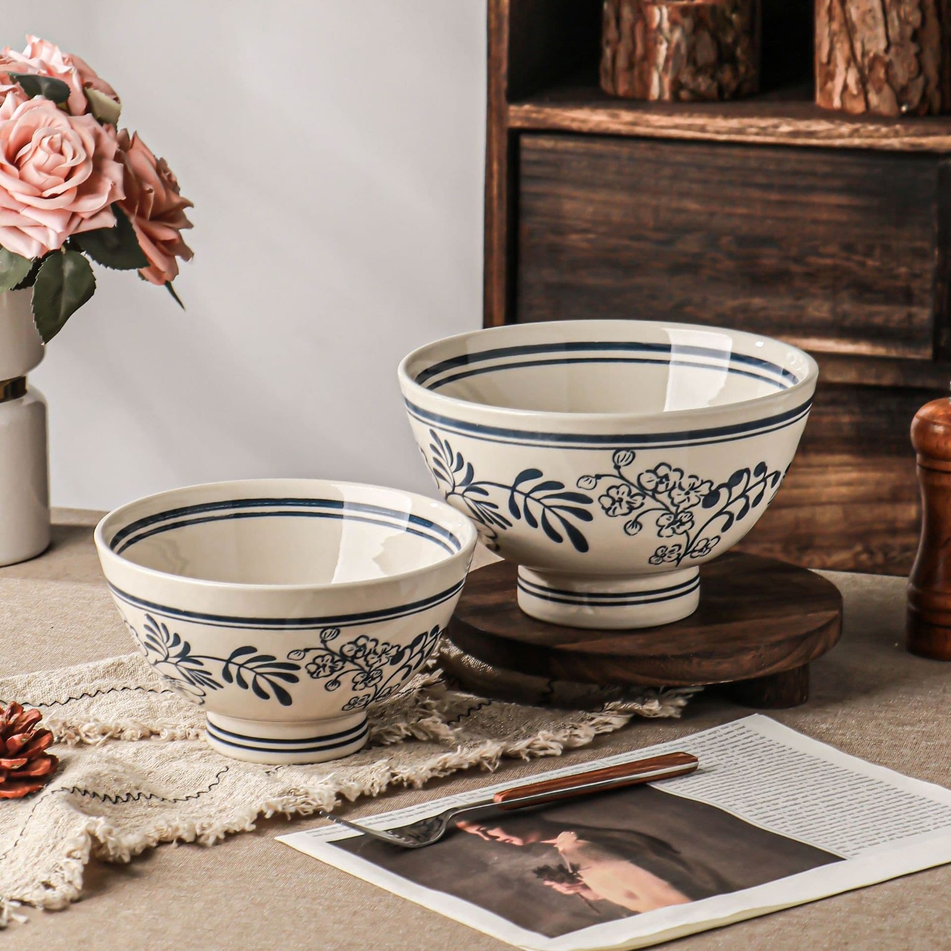 7-Inch Bowl, Cute Yogurt Bowl, Porcelain Tableware, Bowl and Plate Set, 7-Inch Underglaze, 8-Inch Noodle Bowl, Soup Bowl, Large Bowl
