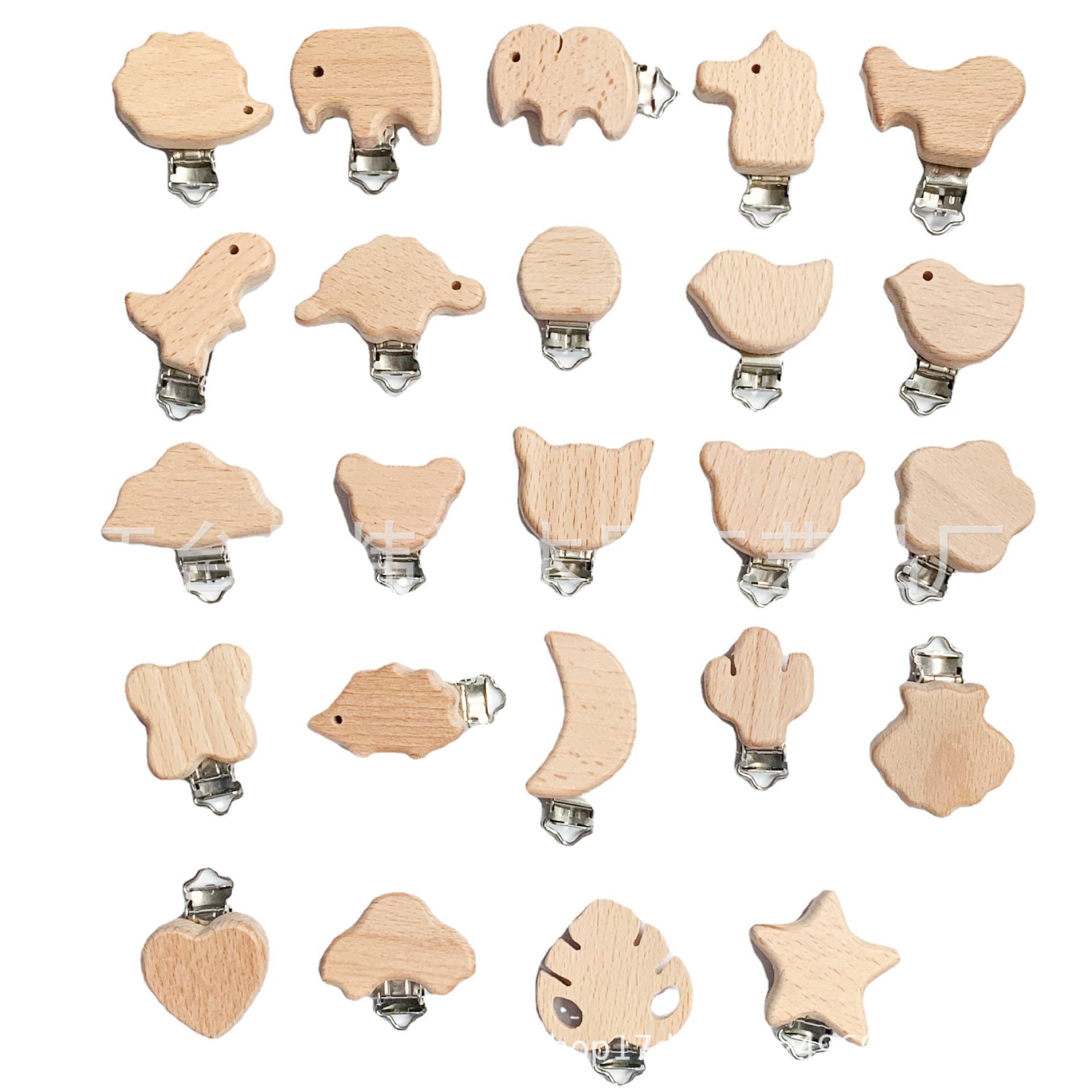 Beech Wood Teething Pacifier Clip Baby Cartoon Soothing Anti-Loss Pacifier Chain Clip DIY Wooden Teether Accessories