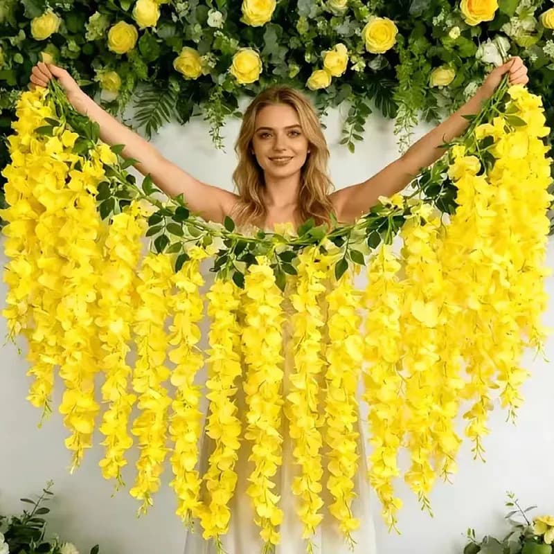 Artificial Wisteria Vine Fake Flower String Long Vine Indoor Ceiling Hanging Vine Violet Flower Vine Fake Plant