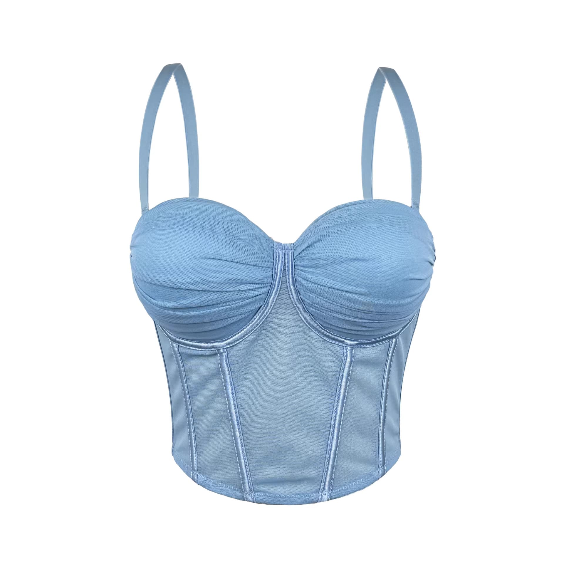 Hot girl's sexy fishbone bra, slim fit, short camisole bra with sexy versatile mesh pleats