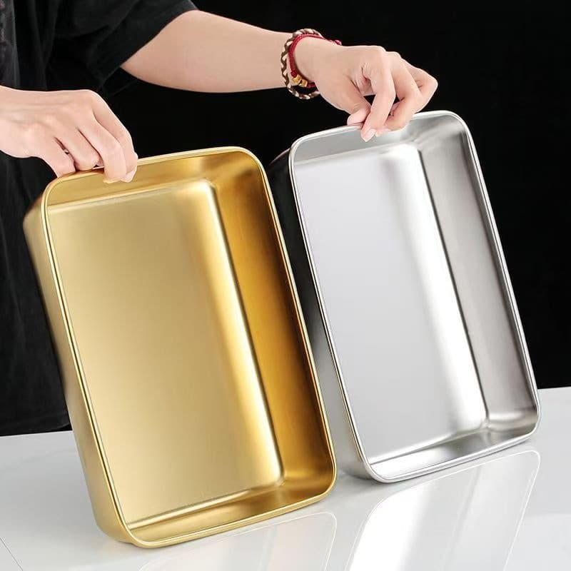 Thickened Stainless Steel Square Tray Cold Dish Tray Steamed Cake Tray Commercial Multi-Purpose Towel Tray BBQ Tray Rice Tray