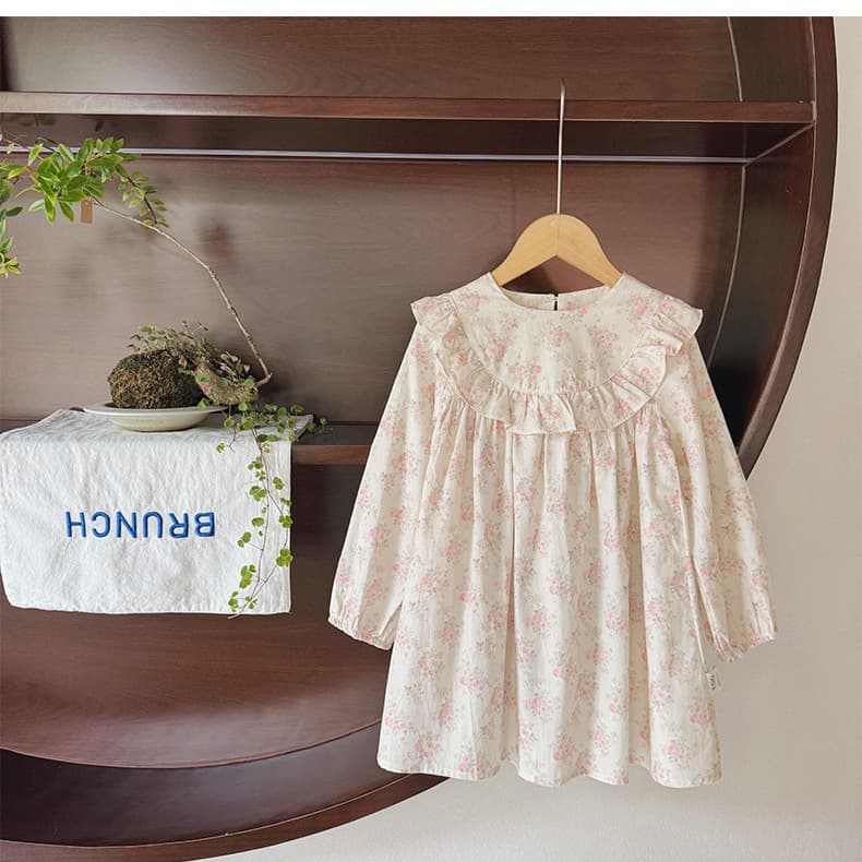 2026 Spring Korean-style Ruffled Floral Girls Dress Forest-inspired Sweet Princess Dress Baby Doll Dress