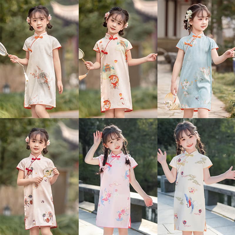 Girls' Short Sleeve Cheongsam Dress 2025 Summer New Style Children's Chinese Style Dress Retro Baby Hanfu Internet Famous Fairy