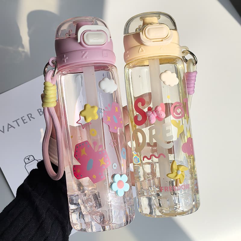 Straw Cup Summer High Appearance Plastic Large Capacity Water Bottle Portable Car 2026 New Women's Cup Pop-up