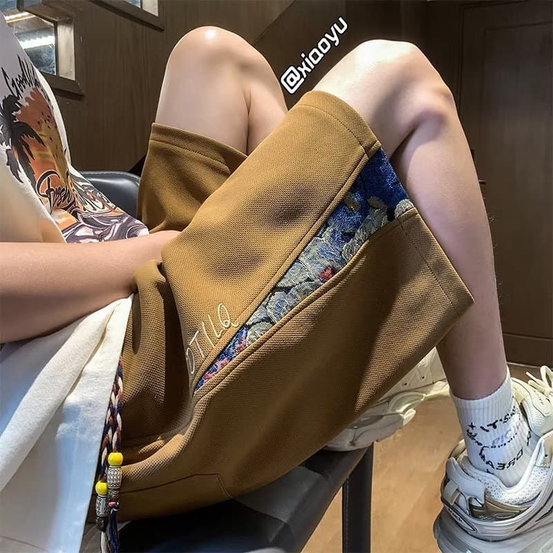 National Trend Bear Stitching Shorts Men's Summer Trendy Brand Loose Plus Size Design Sense Niche Casual Sports Pants