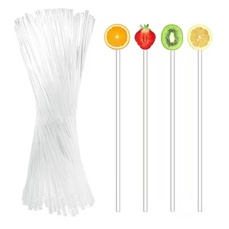 Transparent acrylic candy sticks, biscuit rainbow chocolate cake sticks, decorative sticks, stirring sticks, 100/200 PCS per bag