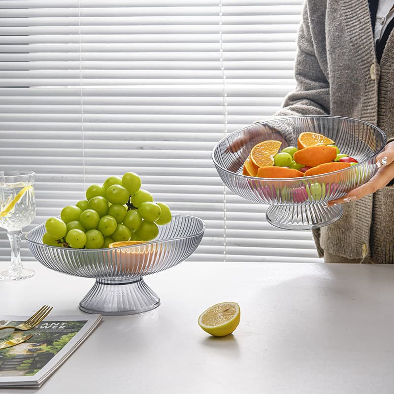 Retro Premium Plastic Fruit Plate Household High-Footed Fruit Tray Snack Display Plate Living Room Creative High-End Candy Dish