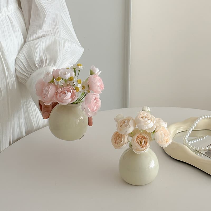 Mini Ceramic Small Flower Vase Artificial Flower Set Ins Style Room Fake Flower Decoration Small Daisy Dried Flower Desktop Ornament
