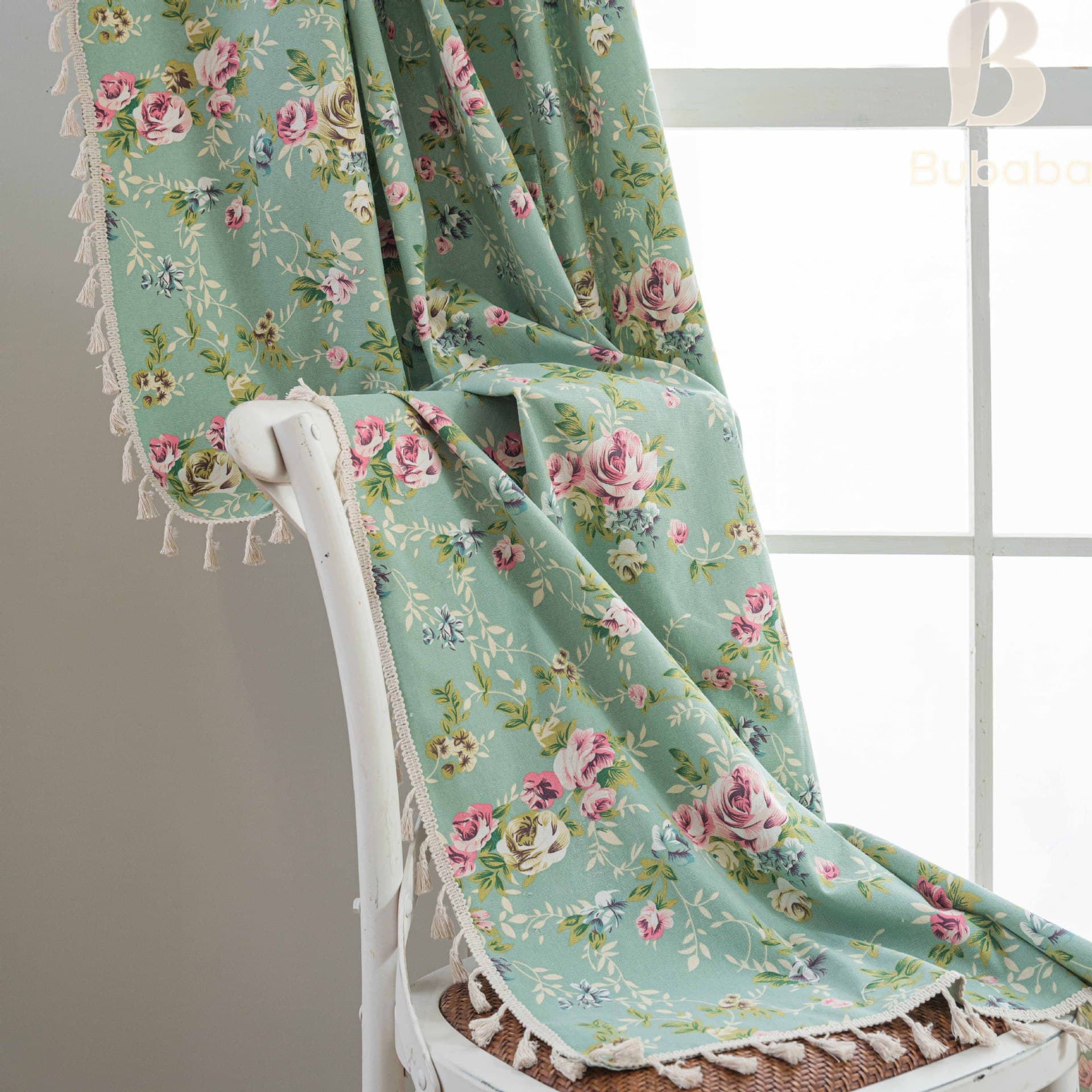 Feimao American Country Style Printed Curtains Semi-Sheer for Living Room Bedroom Bay Window Kitchen Ready-Made Wholesale Curtain Fabric