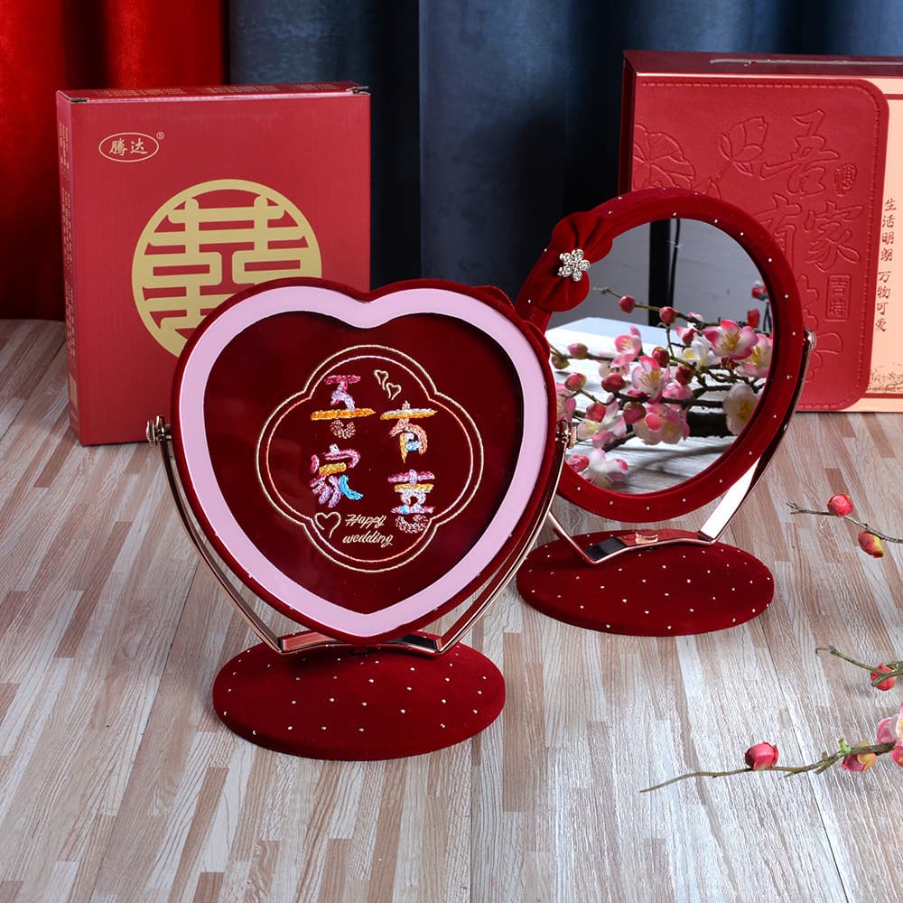 Chinese Wedding Mirror Red Dowry Embroidery Mirror Wedding Supplies Bride Dressing Mirror Newlywed Wedding Mirror