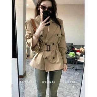 Premium Trench Coat 2025 Autumn New Trendy Double-Breasted British Style Petite Short Fitted Waist Coat for Women