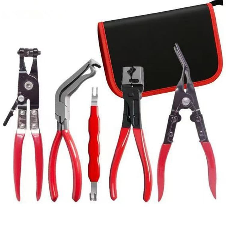 Automotive Repair Tool Set Cross-Border Hot Sale 5PC Hose Clamp Pliers, Band Clamp Pliers, Pry Bar, Nail Driver Set