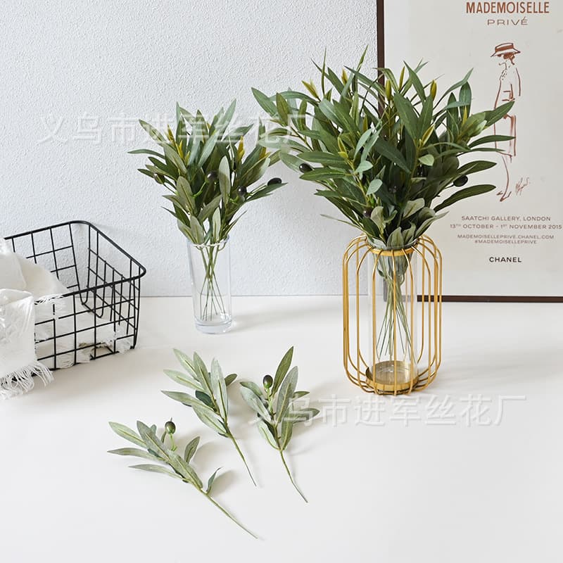 Olive branch simulation plant green leaves home decoration flower arrangement accessories olive fruit green plant branches fake leaves