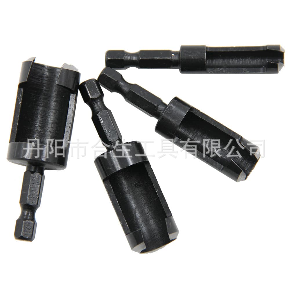 4pc Hexagon Shank Black Barrel Plug Drilling Log Wood Removal Drill Bit Suit Wood Board Reaming Drill Bit Tool