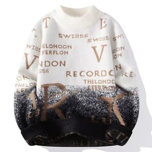 Half Turtleneck Sweater Men Autumn Winter Solid Color Casual Base Layer Japanese Trend Simple Stylish Pullover Knitwear