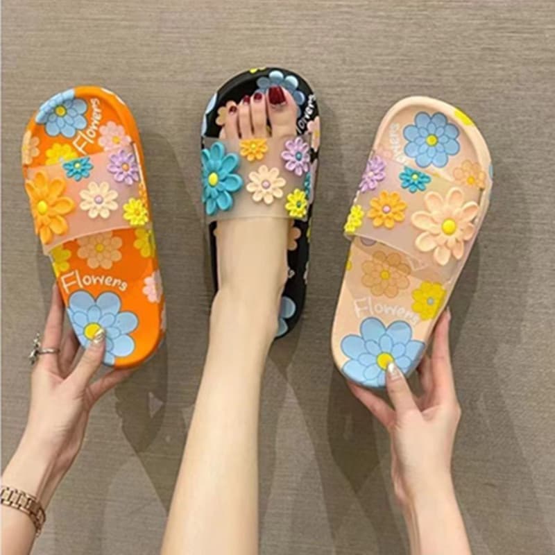 New cute flower slippers for women, indoor and outdoor wear, daily soft sole, non-slip, anti-odor bathroom slippers, women's summer