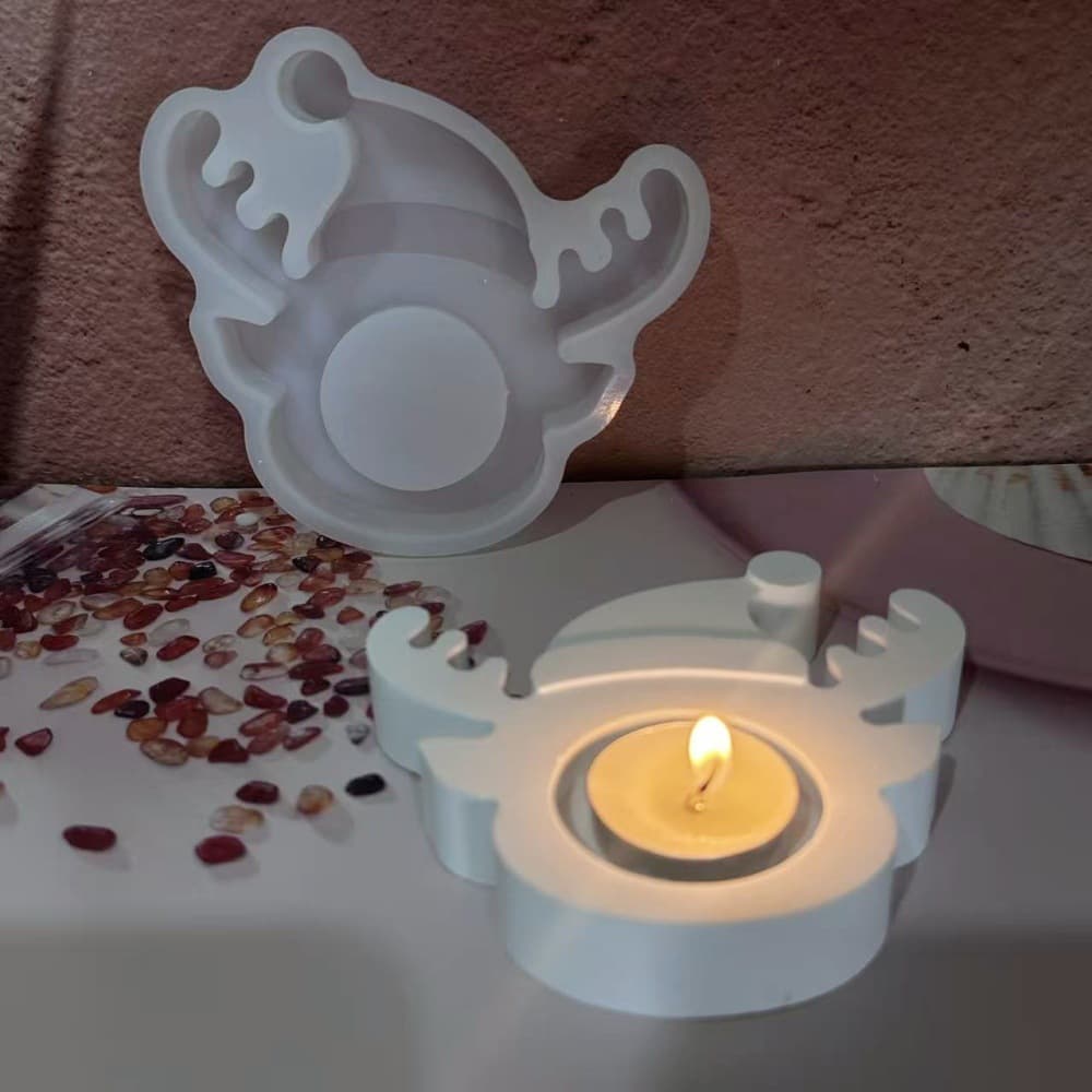 S2142 Christmas Elk Candlestick Decorative Cement Plaster Mold DIY Silicone Mold
