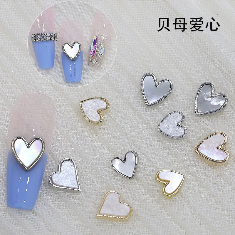 Natural Magic Color Shell Metal Edge Zircon Alloy Nail Accessories Little Red Book Fritillaria Love Manicure Diamond Jewelry